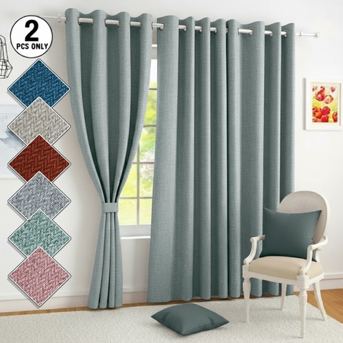 Linen blackout eyelet curtains - linen,