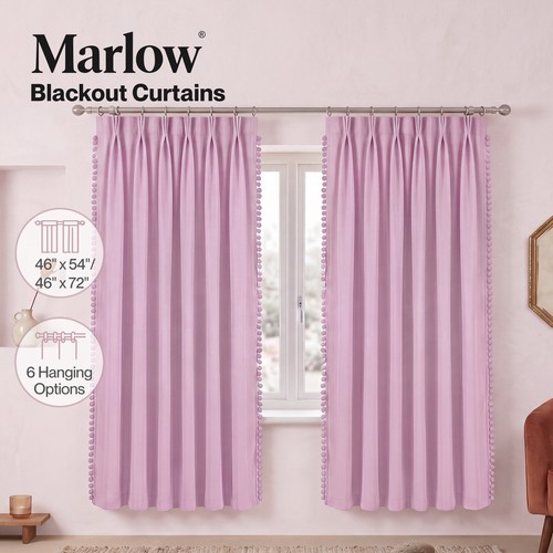 Marlow pink pom - pink, curtains